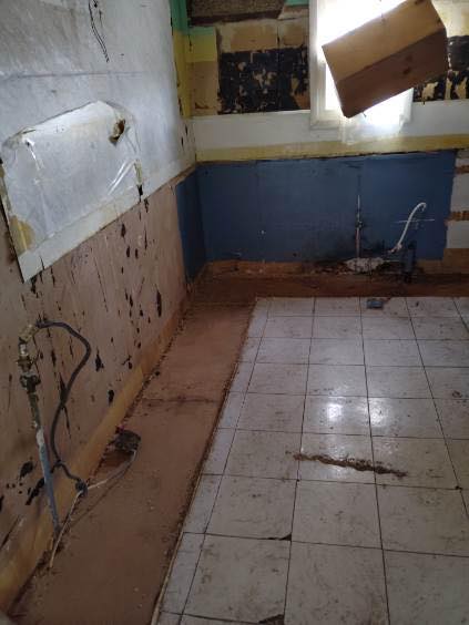 Interior room cleared after tear-out cleanup